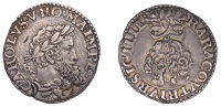 Italy, NAPLES, Charles V (1516-56), Carlino, mm. ibr, laureate bust right, rev. golden fleece suspended from laurel...