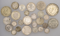Miscellaneous British coins in .500 silver (27), various types, 158.54g total [27]. Fine or better	 £70-£90