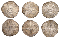 Edward III, Groats (3), Pre-Treaty period (2), series C, London, mm. cross 1, 4.55g/10h; series E. York, mm. cross...