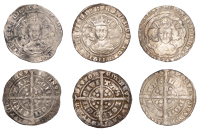 Edward III, Pre-Treaty period, Groats (3), all London, series C, mm. cross 1, 4.46g/6h; series D. mm. cross 1,...