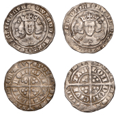Edward III, Pre-Treaty period, Groats (2), series C, mm. cross 1, 4.45g/9h, series Gb, mm. cross 3, annulet in one...