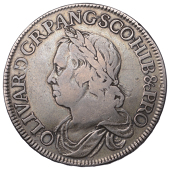 Oliver Cromwell, Crown, 1658/7, laureate bust left, olivar d g r p and sco et hib & c pro, rev. pax qværitvr bello,...