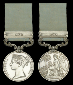 Army of India 1799-1826, 1 clasp, Ava (Lieut. John Ludlow, Pioneers.) short hyphen reverse, officially impressed...