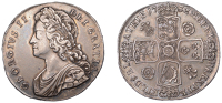George II (1727-1760), Crown, 1732, roses and plumes, edge sexto (ESC 1660; S 3686). Sometime cleaned and now...