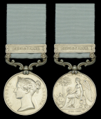 Army of India 1799-1826, 1 clasp, Bhurtpoor (Serjt. D. May, 59th Foot.) short hyphen reverse, officially impressed...