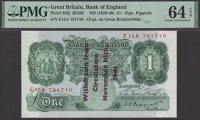 Bank of England, Kenneth O. Peppiatt, Guernsey Overprint, £1, 1941, serial number E15A 781710, with ‘Withdrawn...