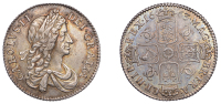 Charles II (1660-1685), Shilling, 1663, first bust, 7 harp strings (ESC 500; S 3371). Better than very fine, toned 	...