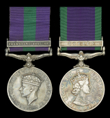 General Service 1918-62, 1 clasp, Palestine 1945-48 (21037890 Gnr. W. M. Jones. R.A.) mounted for wear; General...