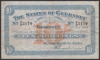 States of Guernsey, 10 Shillings, 1 July 1939, serial number F/O 2170, Marquand signature, an original and handsome...