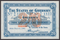 States of Guernsey, 2 Shillings and 6 Pence, 25 March 1941, serial number A/A 0750, lovely original paper quality,...