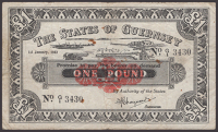States of Guernsey, £1, 1 January 1943, serial number G/1 3430, Marquand signature, rust spots, few extremely small...