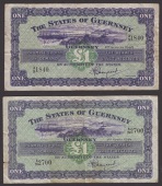 States of Guernsey, £1 (2), 1 August 1945, serial number 3/S 1840 and 1 April 1948, Marquand signature, very fine...