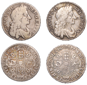 Charles II, Halfcrown, 1676, fourth bust, edge vicesimo octavo, retrograde 1 in date (ESC 472; S 3367); together...