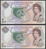 Isle of Man Government, J.Cashen, £10 (2), ND (1992), serial numbers G000121 and G000137, last prefix for type and...