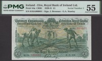 Currency Commission, Royal Bank of Ireland, £1, 6 May 1929, serial number 01RA000001, Brennan and Stanley...