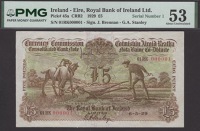 Currency Commission, Royal Bank of Ireland, £5, 6 May 1929, serial number 01RK000001, Brennan and Stanley...