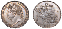 George IV (1820-1830), Crown, 1821, edge secundo (ESC 2310; S 3805). Nearly extremely fine, attractively toned over...