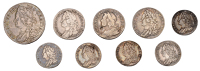 George II, Halfcrown, 1746 lima, edge decimo nono (ESC 1688; S 3695A); together with Shillings (3) and Sixpences (5)...