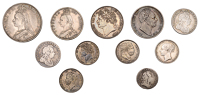 George I, Shillings (2), both 1723 ssc, Sixpence 1723 ssc (S 3647, 3652); George III, Shilling 1817 (S 3790); George...
