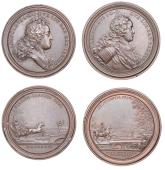 France, Restoration of the roads in Lorraine, 1727, a bronze medal by Ferdinand de Saint Urbain, 65mm, 82.51g...