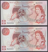 Isle of Man Government, J.Cashen, £20 (2), ND (1999), serial numbers D450006 and D450007, uncirculated, and the...