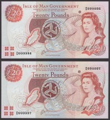 Isle of Man Government, J.Cashen, £20 (2), ND (1999), serial numbers D999986 and D999987, uncirculated, a very...