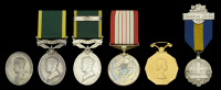 Efficiency Medal (3), G.V.R. (R.Q.M.S. (W.O. Cl. 2) A. G. Scovell Q.O.R. of C.) planchet only, lacking ‘Canada’...