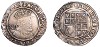 James I (1603-1625), Third coinage, Shilling, mm. lis, sixth bust, reads iacob, 6.03g/7h (N 2124; S 2668). Small...