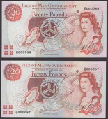 Isle of Man Government, J.Cashen, £20 (4), ND (2003) and ND (2006), serial numbers F222443, F222445, G000086, and...