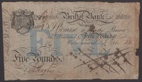 Bristol New Bank, for Cave, Ames & Cave, £5, 11 October 1821, serial number A97, Stephen Cave signature ink...