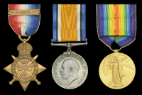 Three: Private G. Nelson, Scots Guards, who was killed in action on the Western Front on 12 March 1915

1914 Star,...