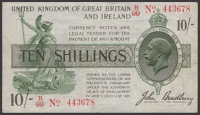 Treasury Series, John Bradbury, 10 Shillings, 16 December 1918, serial number B/99 443678, dash variety, very fine,...