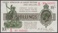 Treasury Series, Warren Fisher, 10 Shillings, 30 September 1919, serial number H/13 882037, dot variety, pressed...