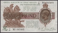 Treasury Series, Warren Fisher, £1, 25 July 1927, serial number Z1/98 047403, round dot variety, a pleasing good...
