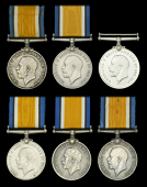 British War Medal 1914-20 (6) (Major S. L. Thorne.; Lieut. D. Watson.; 2163424 A. Cpl. H. W. Pauline. C.G.A.; 624893...