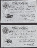 Bank of England, Basil G. Catterns, £5, London, 31 May 1933, serial number 299/J 01407, and Kenneth O. Peppiatt,...