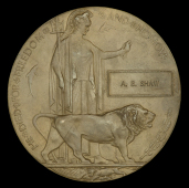 Memorial Plaque (A. E. Shaw) in original card envelope, and outer transmission envelope, named to Lieutenant-Colonel...