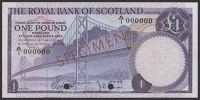 Royal Bank of Scotland Limited, colour trial £1, 19 March 1969, serial number A/1 000000, specimen number 010,...