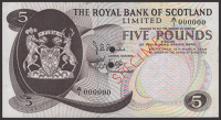 Royal Bank of Scotland Limited, colour trial £5, 19 March 1969, serial number A/1 000000, specimen number 15,...