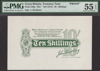 Treasury Series, John Bradbury, large format colour trial 10 shillings, ND (1914), without serial number, green...
