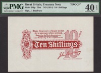 Treasury Series, John Bradbury, large format colour trial 10 Shillings, ND (1914), without serial number, dark red...