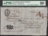 Bank of England, Abraham Newland, £10, 29 October 1798, serial number 249, previously split in half, but...