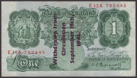 Bank of England, Kenneth O. Peppiatt, Guernsey Overprint, £1, 1941, serial number E15A 782445, with ‘Withdrawn...