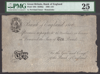 Bank of England, Abraham Newland, remainder £10, 1806, without serial number, previously mounted, in PMG holder 25,...