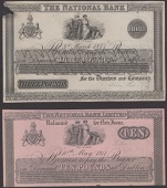 The National Bank, proof £3, 3 March 1874, also 3/4 proof £10, 10 May 1911, both without serial number or...