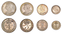Victoria (1837-1901), Maundy set, 1893 (ESC 3551; S 3943) [4]. Fourpence with small stain on the reverse, otherwise...