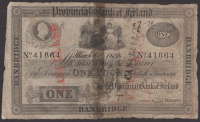 Provincial Bank of Ireland, £1, Banbridge, 1 March 1838, serial number 41864, CANCELLED handstamps, cut and...