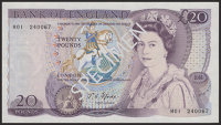 Bank of England, John S. Fforde, replacement £20, 9 July 1970, serial number M01 240067, pressed extremely fine, an...