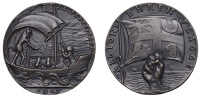 Germany, ‘Murder of the U-41’, 1915, an iron medal by K. Goetz, figures on boat with canon pointed to drowning...