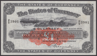 States of Guernsey, £1, 24 August 1938, serial number P/U 3901, Marquand signature, original paper, one light fold,...